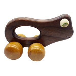 Vintage Wood Push Toy CWI Frog w/ White Bubble Green & Black Eyes 1960 MCM